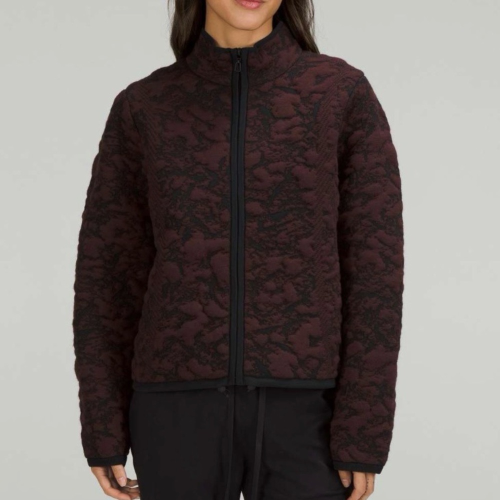 Lululemon Jacquard Multi-Texture Sweater Jacket Red Merlot / Black Size 14